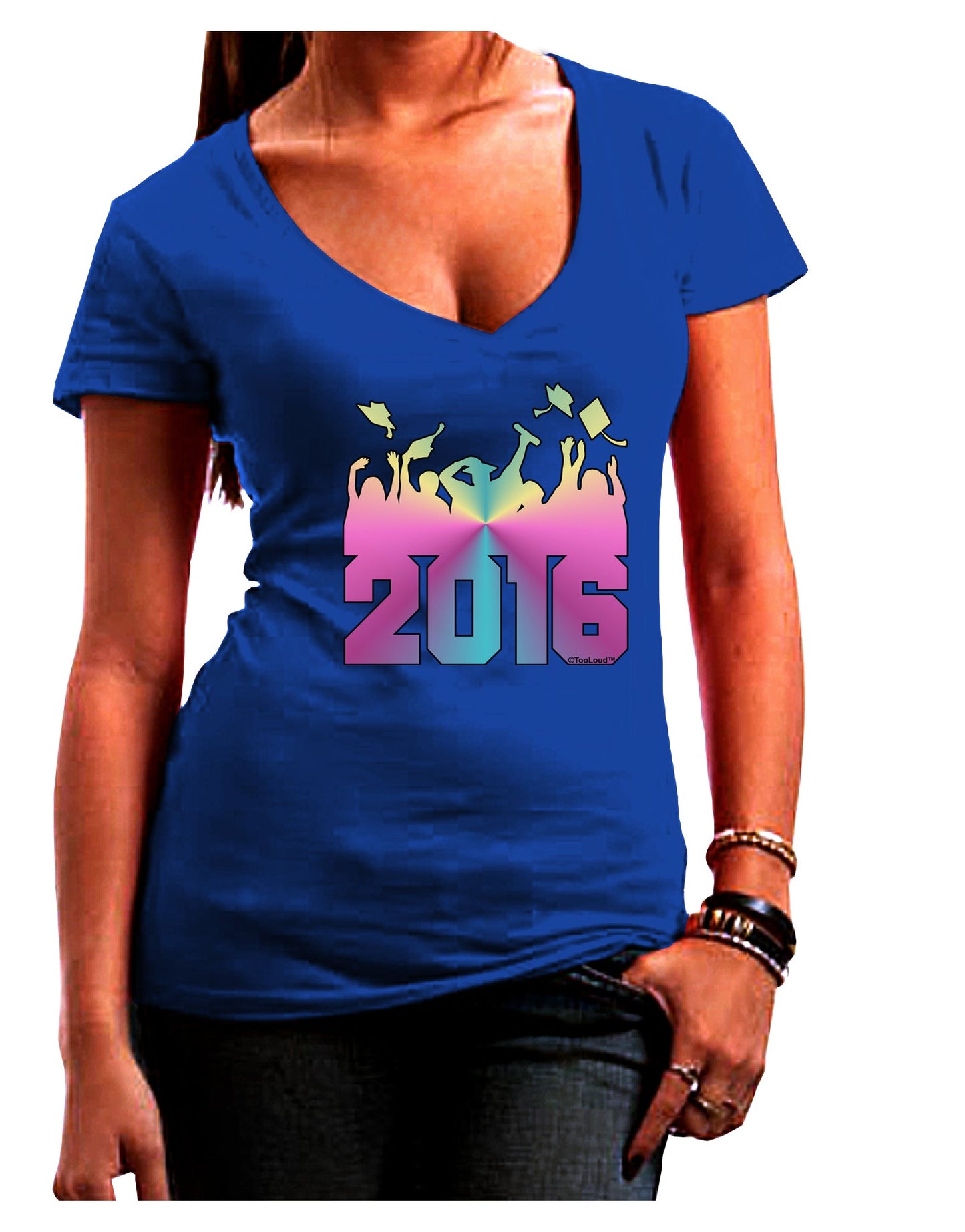 Current Year Graduation Color Womens V-Neck Dark T-Shirt-Womens V-Neck T-Shirts-TooLoud-Royal-Blue-Juniors Fitted Small-Davson Sales