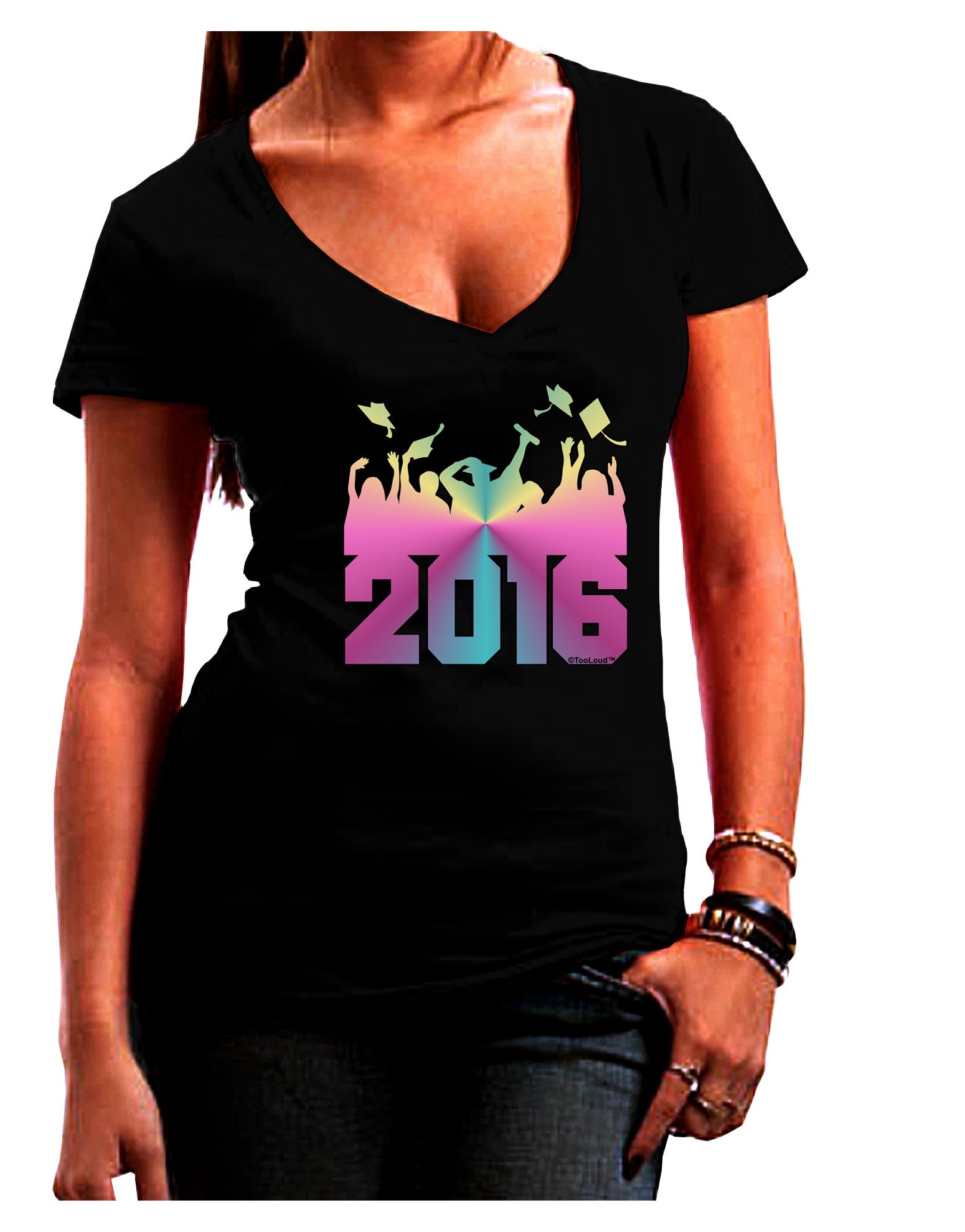 Current Year Graduation Color Womens V-Neck Dark T-Shirt-Womens V-Neck T-Shirts-TooLoud-Black-Juniors Fitted Small-Davson Sales
