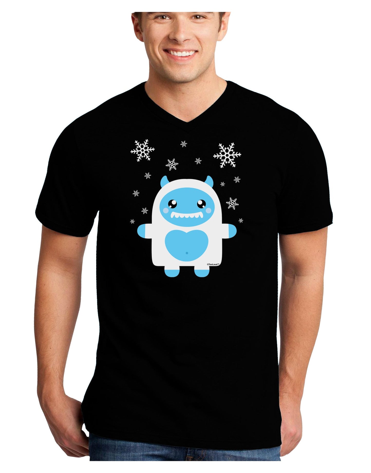 Cute Abominable Snowman Boy Yeti - Christmas Adult Dark V-Neck T-Shirt-TooLoud-Black-Small-Davson Sales