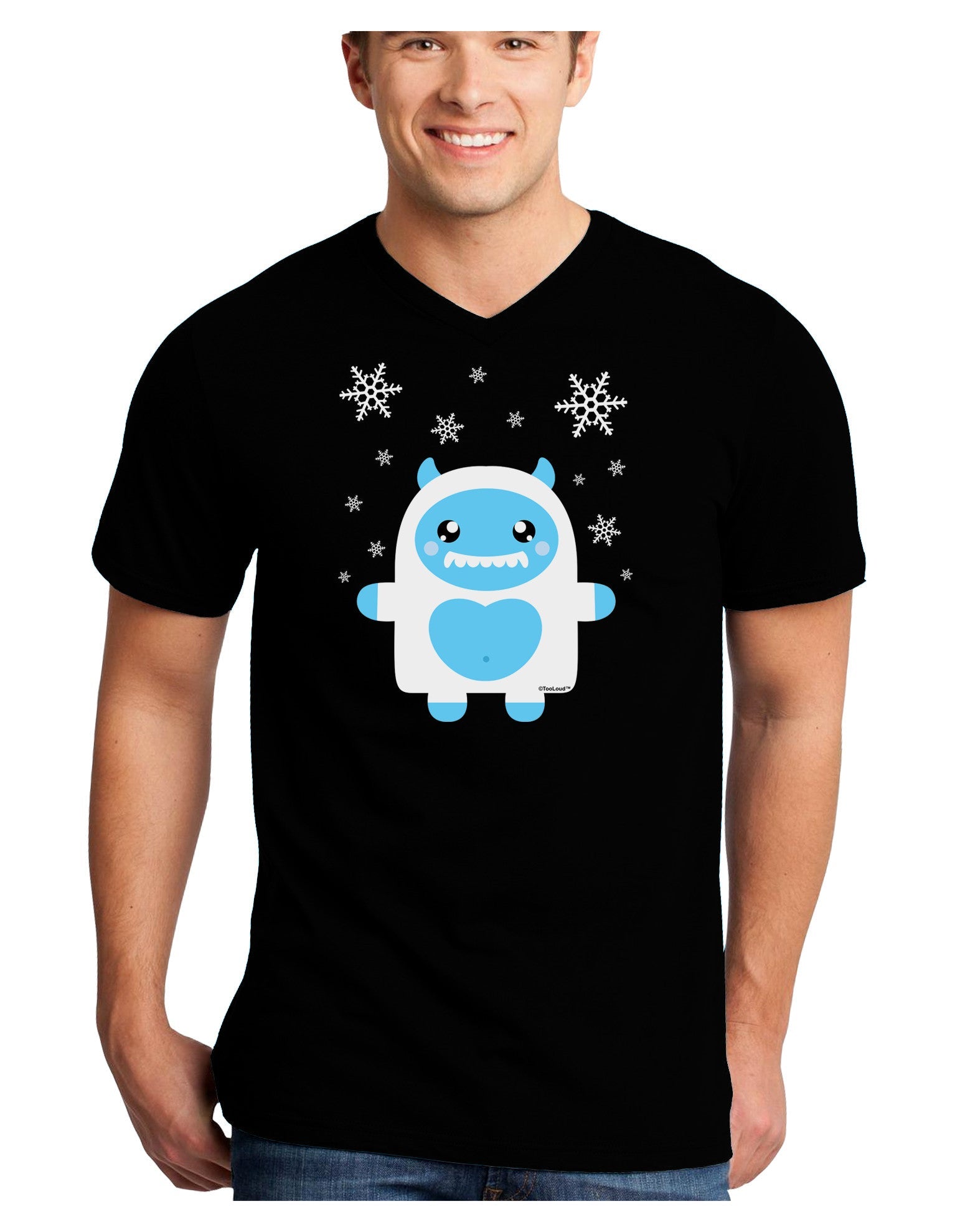 Cute Abominable Snowman Boy Yeti - Christmas Adult Dark V-Neck T-Shirt-TooLoud-Black-Small-Davson Sales