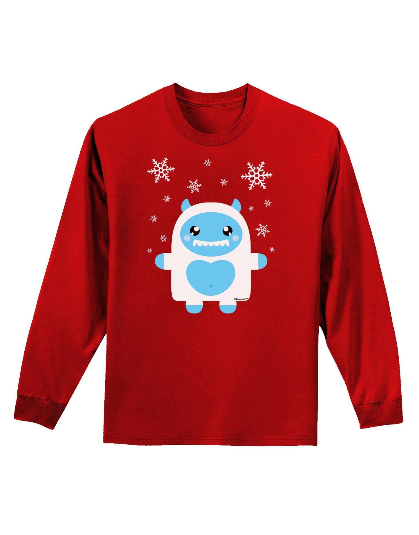 Cute Abominable Snowman Boy Yeti - Christmas Adult Long Sleeve Dark T-Shirt-TooLoud-Red-Small-Davson Sales