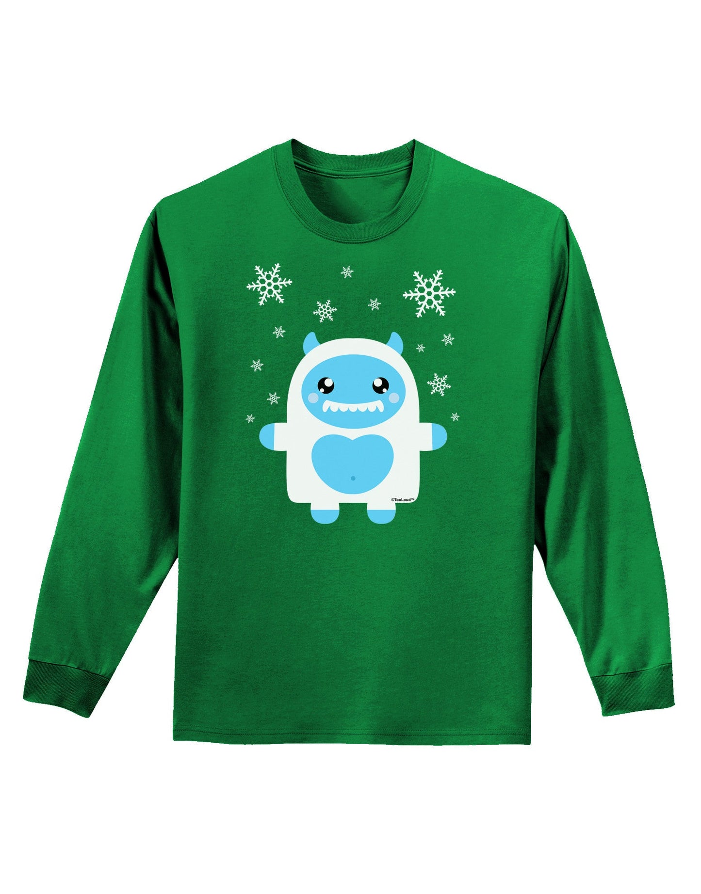 Cute Abominable Snowman Boy Yeti - Christmas Adult Long Sleeve Dark T-Shirt-TooLoud-Kelly-Green-Small-Davson Sales