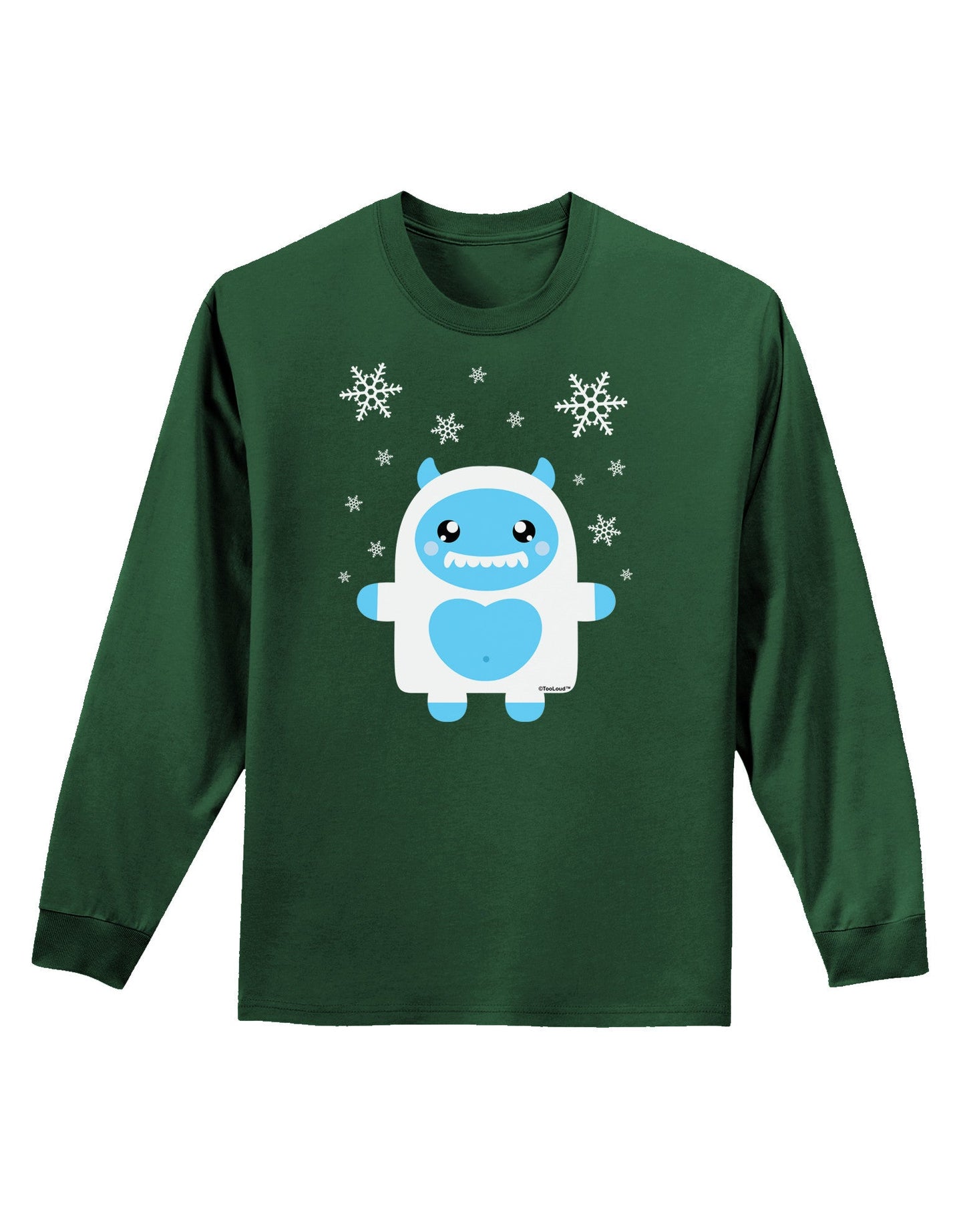 Cute Abominable Snowman Boy Yeti - Christmas Adult Long Sleeve Dark T-Shirt-TooLoud-Dark-Green-Small-Davson Sales