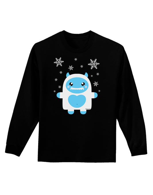 Cute Abominable Snowman Boy Yeti - Christmas Adult Long Sleeve Dark T-Shirt-TooLoud-Black-Small-Davson Sales