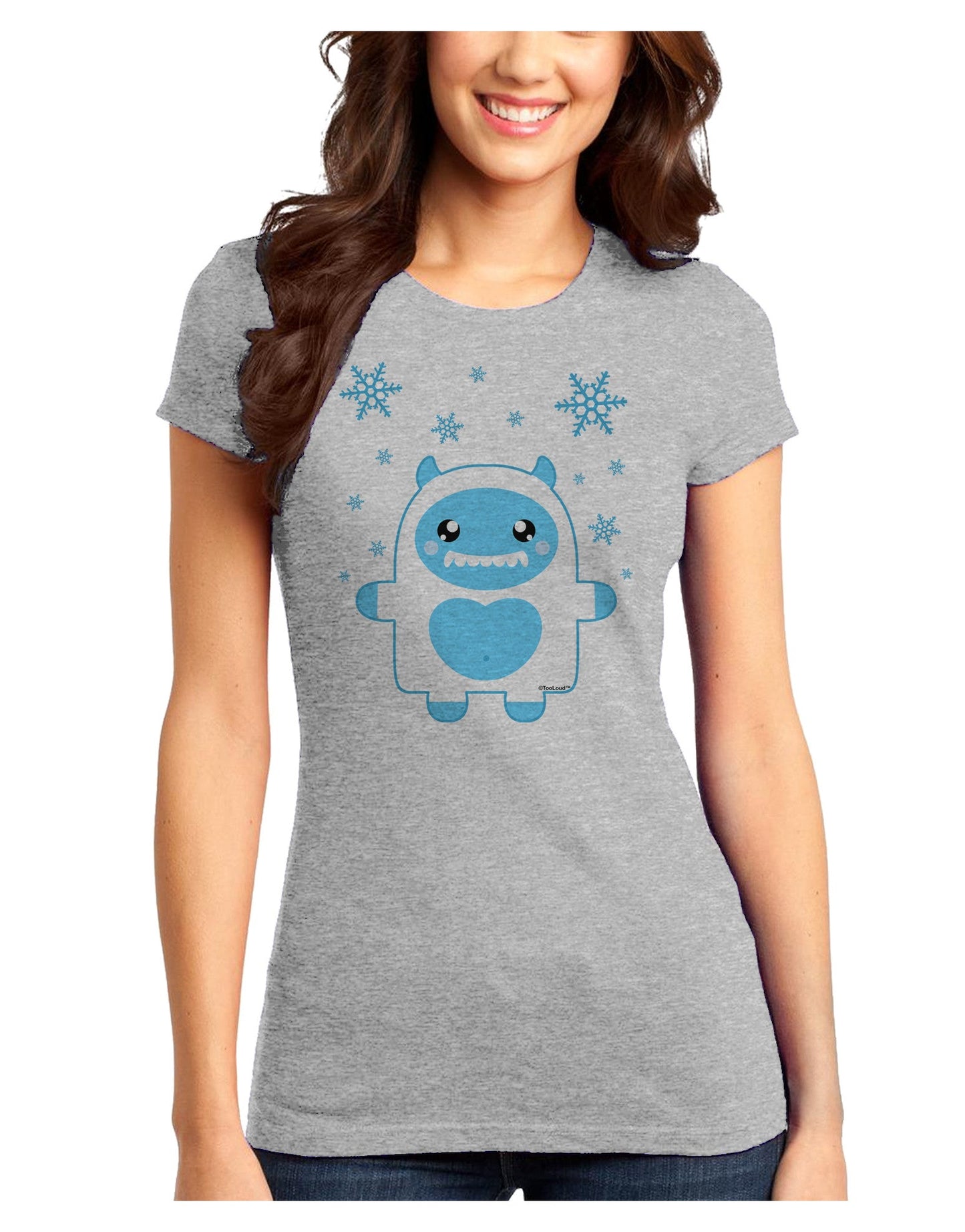 Cute Abominable Snowman Boy Yeti - Christmas Juniors T-Shirt-Womens Juniors T-Shirt-TooLoud-Ash-Gray-Juniors Fitted X-Small-Davson Sales