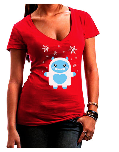 Cute Abominable Snowman Boy Yeti - Christmas Juniors V-Neck Dark T-Shirt-Womens V-Neck T-Shirts-TooLoud-Red-Juniors Fitted Small-Davson Sales