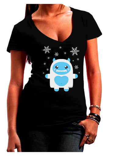 Cute Abominable Snowman Boy Yeti - Christmas Juniors V-Neck Dark T-Shirt-Womens V-Neck T-Shirts-TooLoud-Black-Juniors Fitted Small-Davson Sales