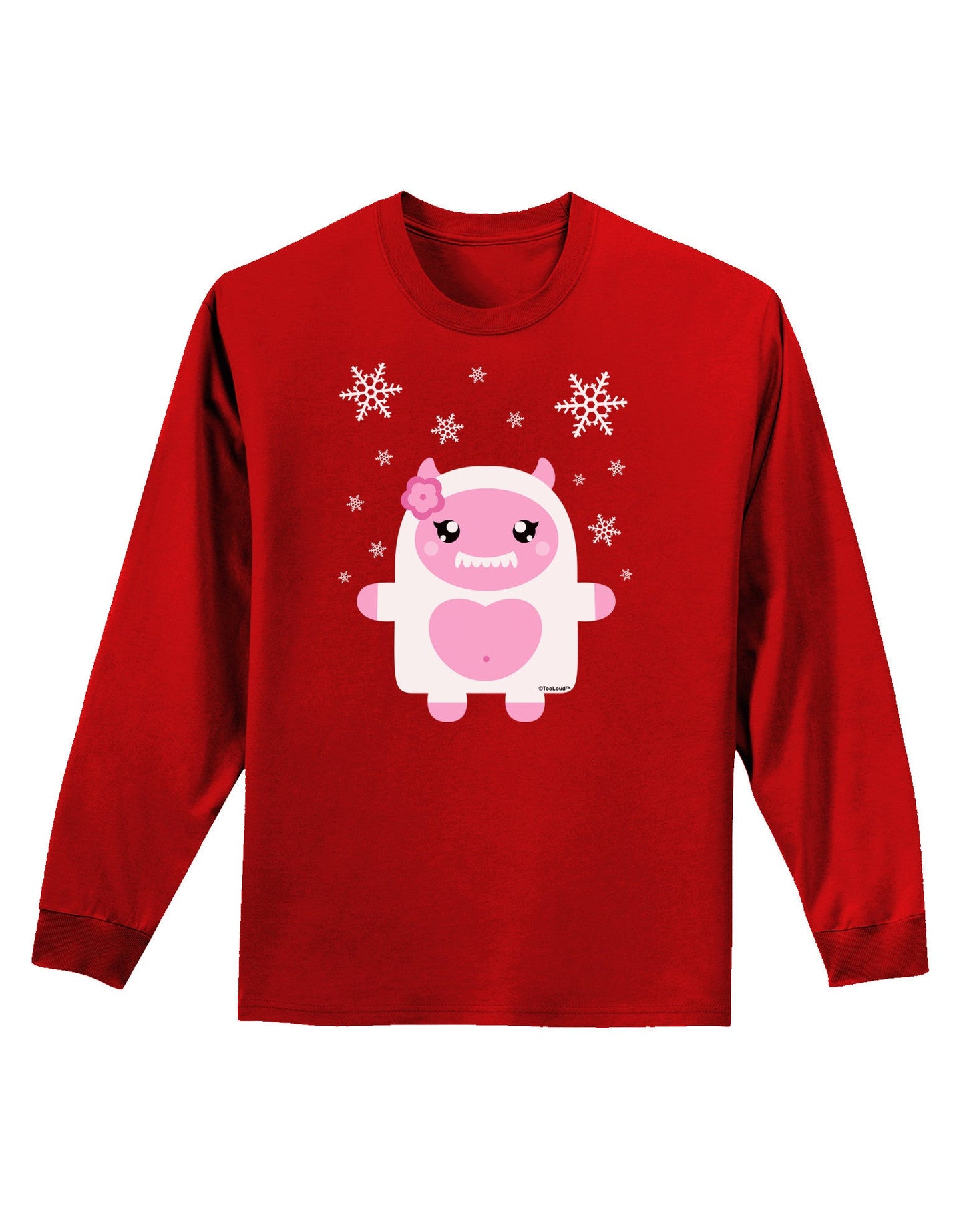 Cute Abominable Snowman Girl Yeti - Christmas Adult Long Sleeve Dark T-Shirt-TooLoud-Red-Small-Davson Sales