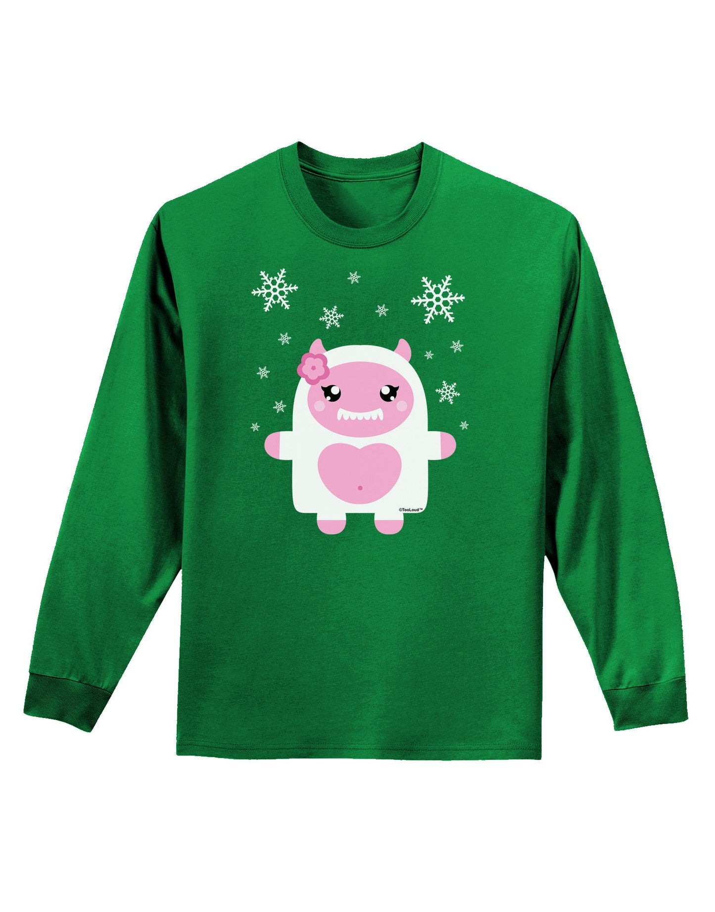 Cute Abominable Snowman Girl Yeti - Christmas Adult Long Sleeve Dark T-Shirt-TooLoud-Kelly-Green-Small-Davson Sales