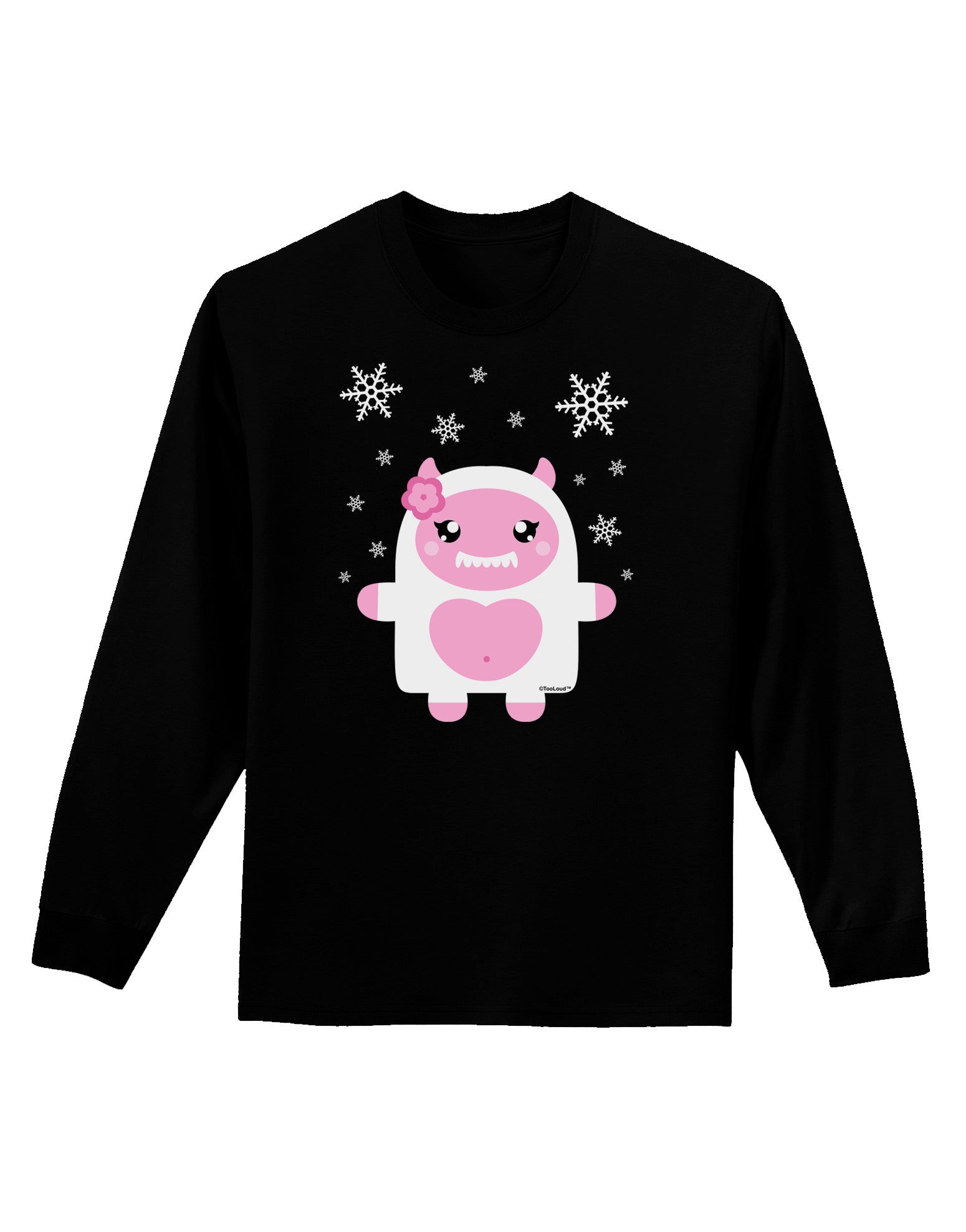 Cute Abominable Snowman Girl Yeti - Christmas Adult Long Sleeve Dark T-Shirt-TooLoud-Black-Small-Davson Sales