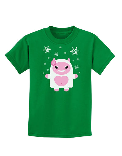 Cute Abominable Snowman Girl Yeti - Christmas Childrens Dark T-Shirt-Childrens T-Shirt-TooLoud-Kelly-Green-X-Small-Davson Sales