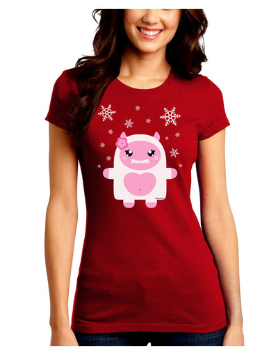 Cute Abominable Snowman Girl Yeti - Christmas Juniors Crew Dark T-Shirt-T-Shirts Juniors Tops-TooLoud-Red-Juniors Fitted Small-Davson Sales