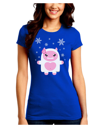 Cute Abominable Snowman Girl Yeti - Christmas Juniors Crew Dark T-Shirt-T-Shirts Juniors Tops-TooLoud-Royal-Blue-Juniors Fitted Small-Davson Sales