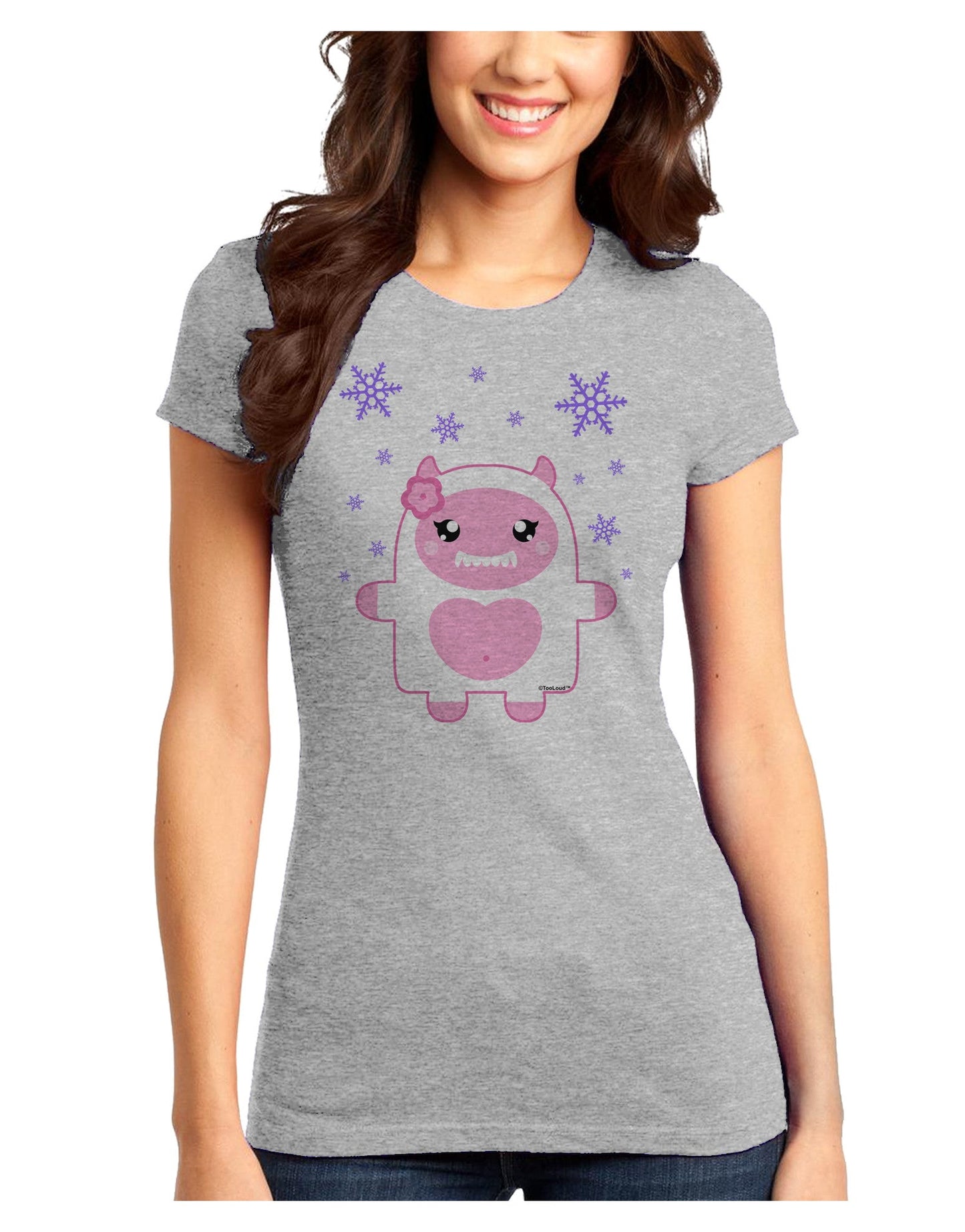 Cute Abominable Snowman Girl Yeti - Christmas Juniors T-Shirt-Womens Juniors T-Shirt-TooLoud-Ash-Gray-Juniors Fitted X-Small-Davson Sales
