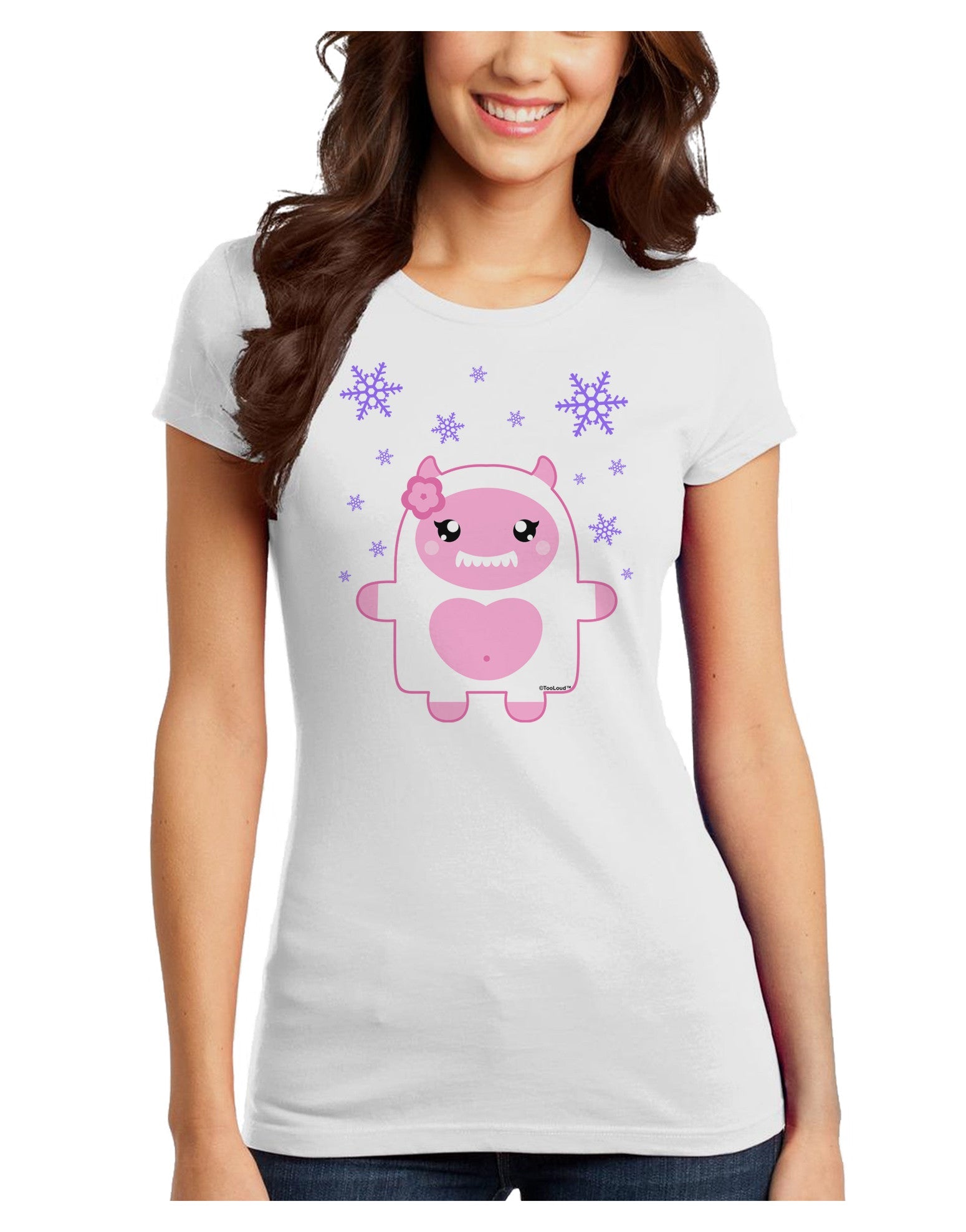 Cute Abominable Snowman Girl Yeti - Christmas Juniors T-Shirt-Womens Juniors T-Shirt-TooLoud-White-Juniors Fitted X-Small-Davson Sales