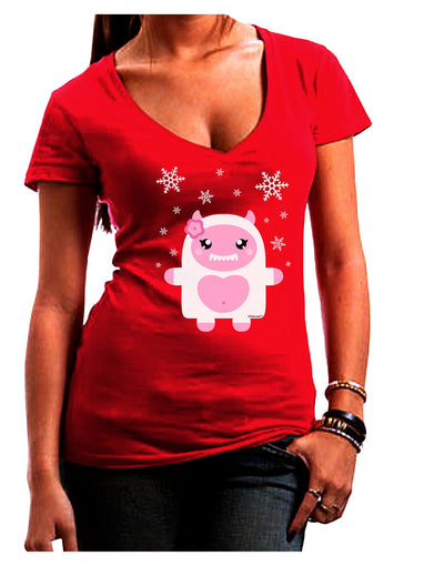 Cute Abominable Snowman Girl Yeti - Christmas Juniors V-Neck Dark T-Shirt-Womens V-Neck T-Shirts-TooLoud-Red-Juniors Fitted Small-Davson Sales