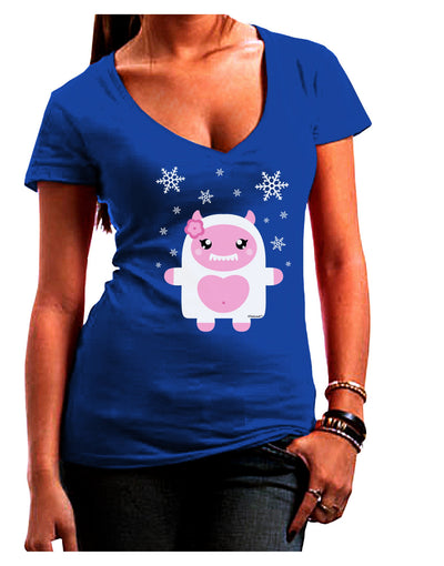 Cute Abominable Snowman Girl Yeti - Christmas Juniors V-Neck Dark T-Shirt-Womens V-Neck T-Shirts-TooLoud-Royal-Blue-Juniors Fitted Small-Davson Sales