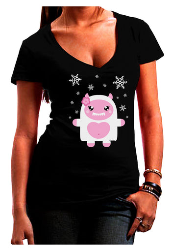 Cute Abominable Snowman Girl Yeti - Christmas Juniors V-Neck Dark T-Shirt-Womens V-Neck T-Shirts-TooLoud-Black-Juniors Fitted Small-Davson Sales