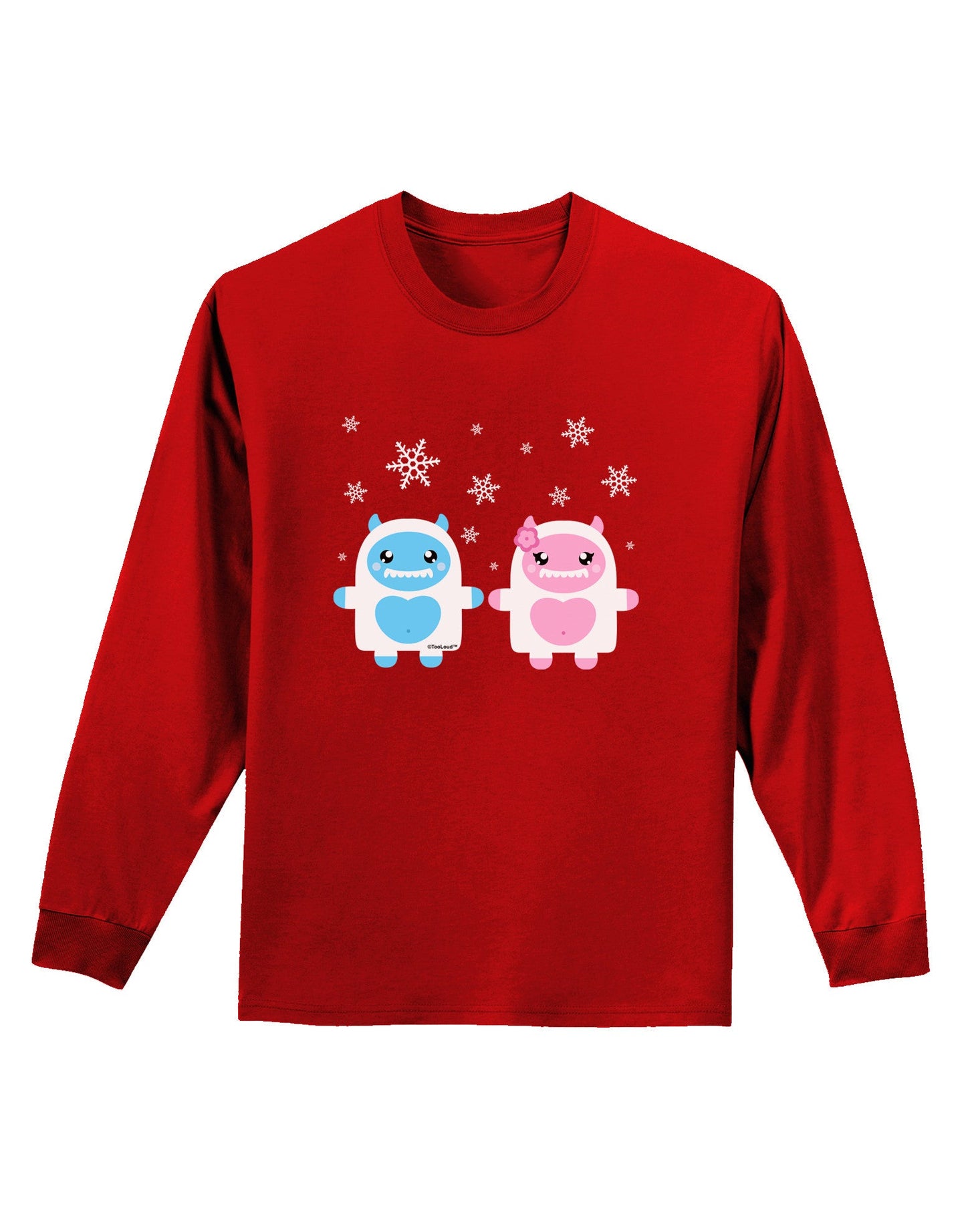 Cute Abominable Snowman Yeti Couple - Christmas Adult Long Sleeve Dark T-Shirt-TooLoud-Red-Small-Davson Sales