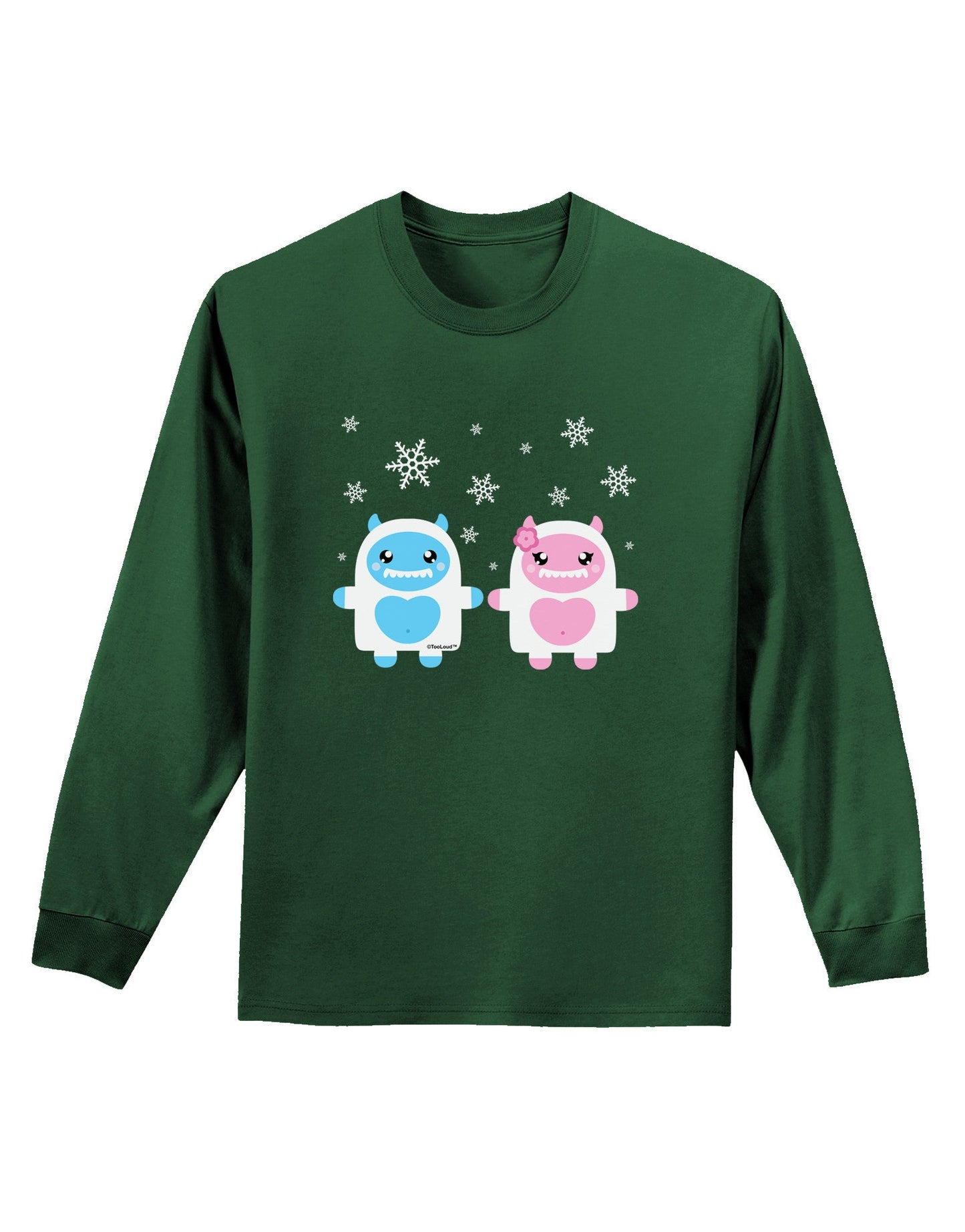 Cute Abominable Snowman Yeti Couple - Christmas Adult Long Sleeve Dark T-Shirt-TooLoud-Dark-Green-Small-Davson Sales