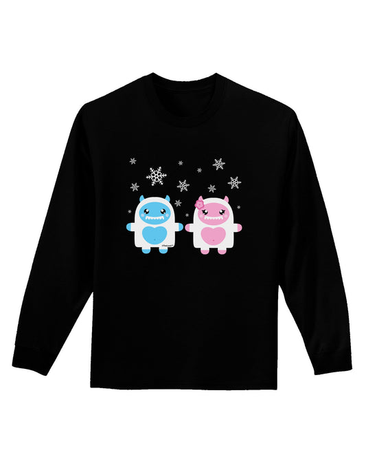 Cute Abominable Snowman Yeti Couple - Christmas Adult Long Sleeve Dark T-Shirt-TooLoud-Black-Small-Davson Sales