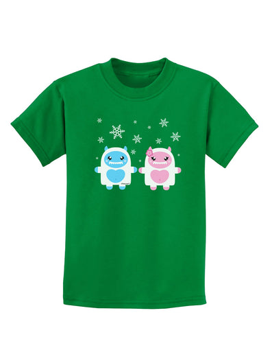 Cute Abominable Snowman Yeti Couple - Christmas Childrens Dark T-Shirt-Childrens T-Shirt-TooLoud-Kelly-Green-X-Small-Davson Sales