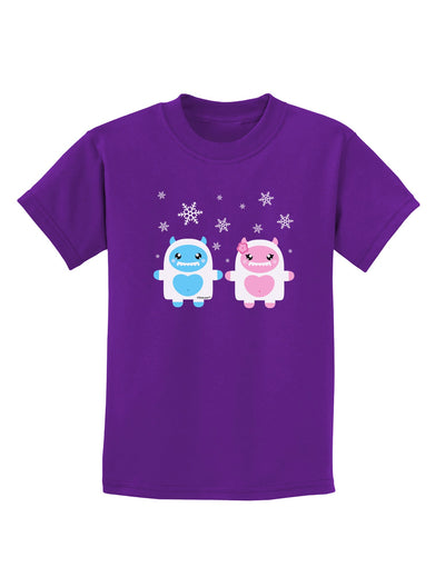 Cute Abominable Snowman Yeti Couple - Christmas Childrens Dark T-Shirt-Childrens T-Shirt-TooLoud-Purple-X-Small-Davson Sales