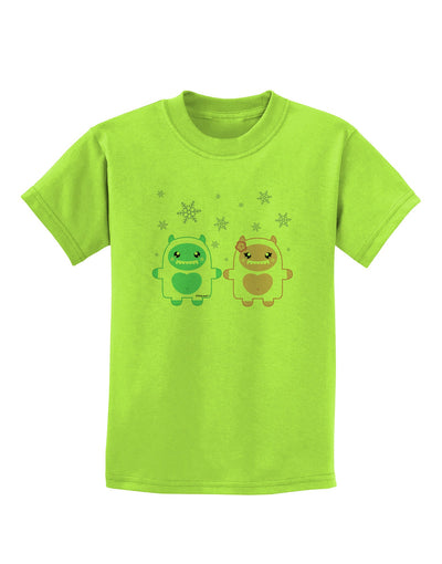 Cute Abominable Snowman Yeti Couple - Christmas Childrens T-Shirt-Childrens T-Shirt-TooLoud-Lime-Green-X-Small-Davson Sales