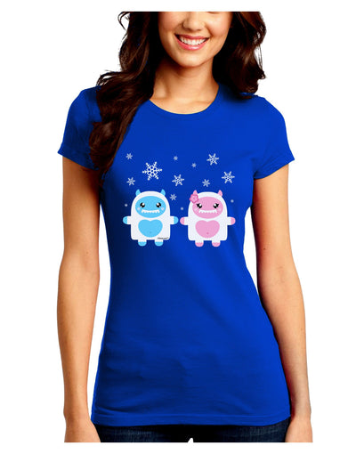 Cute Abominable Snowman Yeti Couple - Christmas Juniors Crew Dark T-Shirt-T-Shirts Juniors Tops-TooLoud-Royal-Blue-Juniors Fitted Small-Davson Sales