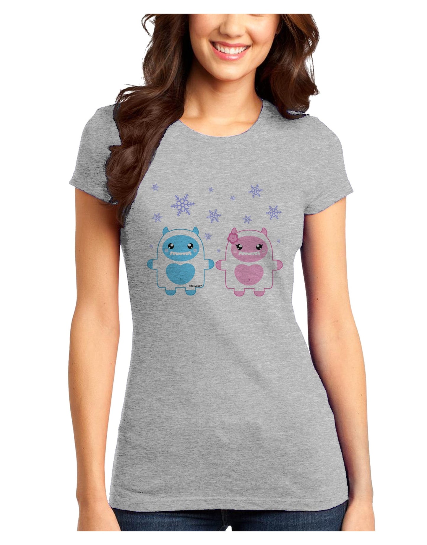 Cute Abominable Snowman Yeti Couple - Christmas Juniors T-Shirt-Womens Juniors T-Shirt-TooLoud-Ash-Gray-Juniors Fitted X-Small-Davson Sales