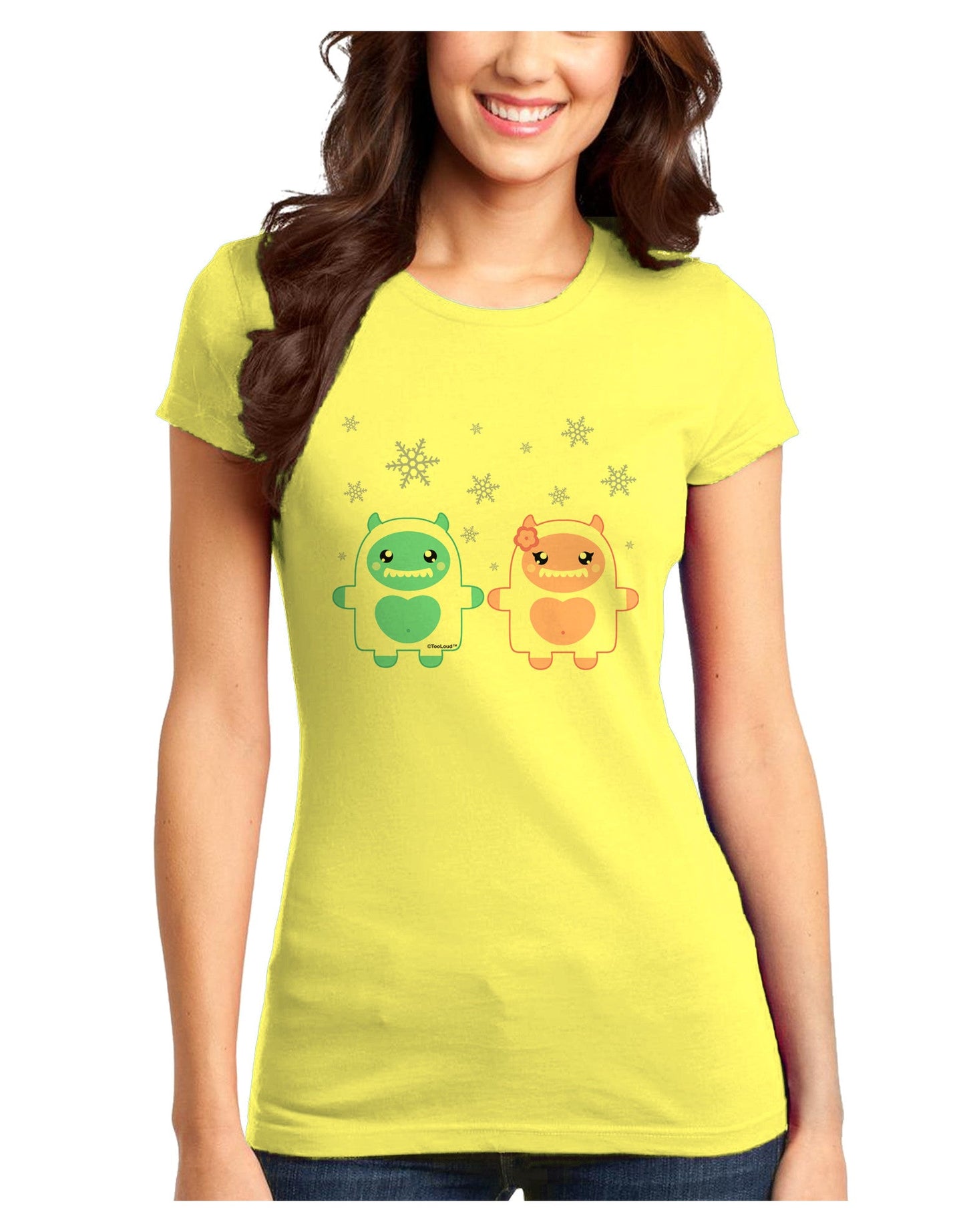 Cute Abominable Snowman Yeti Couple - Christmas Juniors T-Shirt-Womens Juniors T-Shirt-TooLoud-Yellow-Juniors Fitted X-Small-Davson Sales