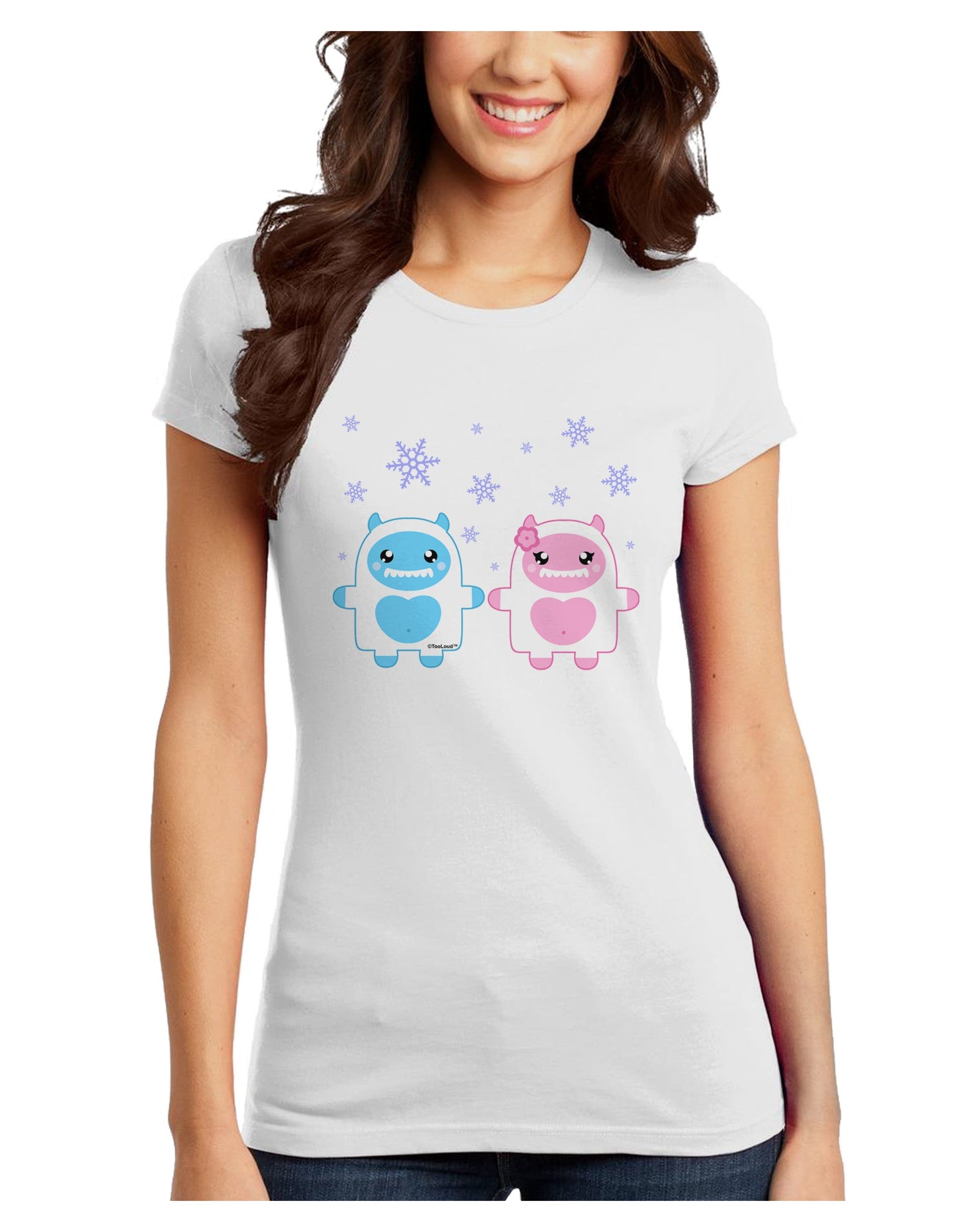 Cute Abominable Snowman Yeti Couple - Christmas Juniors T-Shirt-Womens Juniors T-Shirt-TooLoud-White-Juniors Fitted X-Small-Davson Sales