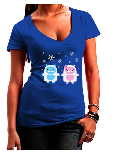 Cute Abominable Snowman Yeti Couple - Christmas Juniors V-Neck Dark T-Shirt-Womens V-Neck T-Shirts-TooLoud-Royal-Blue-Juniors Fitted Small-Davson Sales