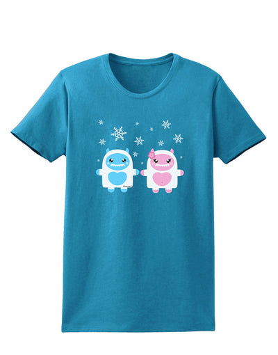 Cute Abominable Snowman Yeti Couple - Christmas Womens Dark T-Shirt-TooLoud-Turquoise-X-Small-Davson Sales