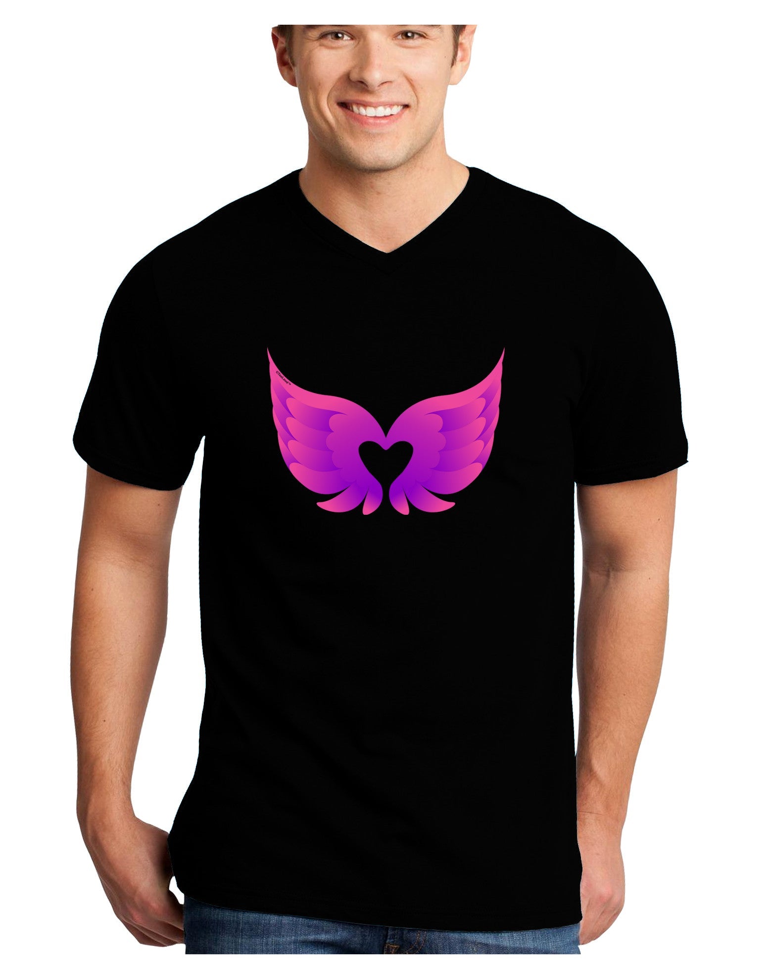 Cute Angel Wings Pair Heart Adult Dark V-Neck T-Shirt-TooLoud-Black-Small-Davson Sales