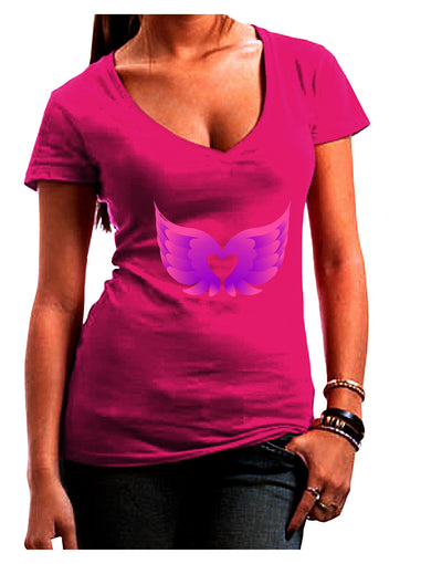 Cute Angel Wings Pair Heart Juniors V-Neck Dark T-Shirt-Womens V-Neck T-Shirts-TooLoud-Hot-Pink-Juniors Fitted Small-Davson Sales