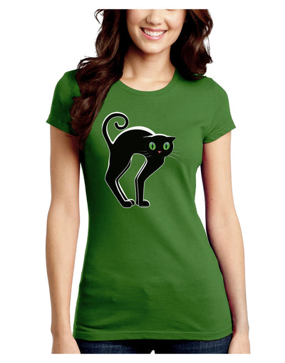 Cute Arched Black Cat Halloween Juniors Crew Dark T-Shirt-T-Shirts Juniors Tops-TooLoud-Kiwi-Green-Juniors Fitted Small-Davson Sales