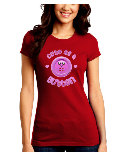 Cute As A Button Smiley Face Juniors Petite Crew Dark T-Shirt-T-Shirts Juniors Tops-TooLoud-Red-Juniors Fitted Small-Davson Sales