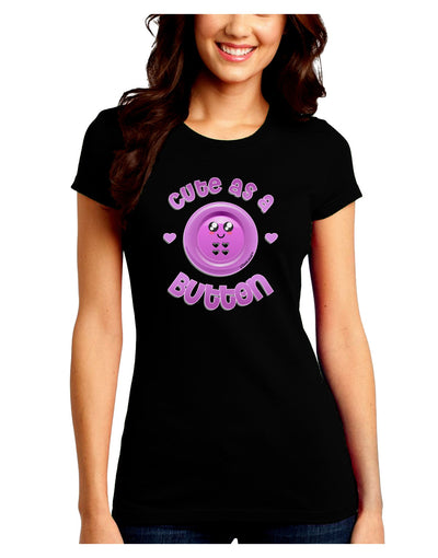 Cute As A Button Smiley Face Juniors Petite Crew Dark T-Shirt-T-Shirts Juniors Tops-TooLoud-Black-Juniors Fitted Small-Davson Sales