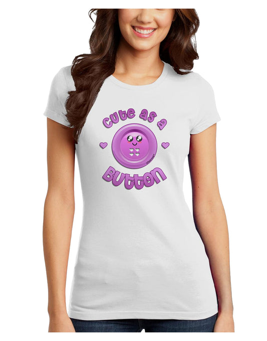 Cute As A Button Smiley Face Juniors Petite T-Shirt-T-Shirts Juniors Tops-TooLoud-White-Juniors Fitted X-Small-Davson Sales