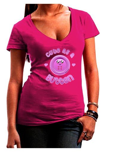 Cute As A Button Smiley Face Womens V-Neck Dark T-Shirt-Womens V-Neck T-Shirts-TooLoud-Hot-Pink-Juniors Fitted Small-Davson Sales