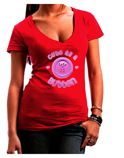 Cute As A Button Smiley Face Womens V-Neck Dark T-Shirt-Womens V-Neck T-Shirts-TooLoud-Red-Juniors Fitted Small-Davson Sales