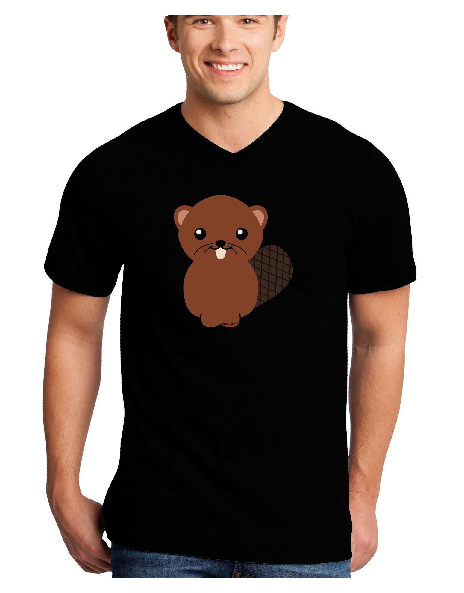 Cute Beaver Adult Dark V-Neck T-Shirt-TooLoud-Black-Small-Davson Sales