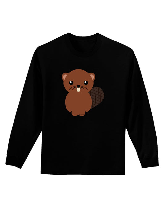 Cute Beaver Adult Long Sleeve Dark T-Shirt-TooLoud-Black-Small-Davson Sales