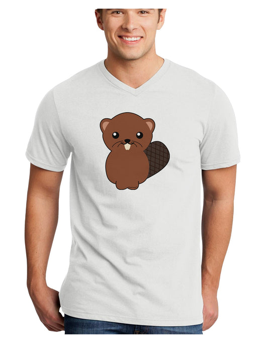 Cute Beaver Adult V-Neck T-shirt-Mens V-Neck T-Shirt-TooLoud-White-Small-Davson Sales