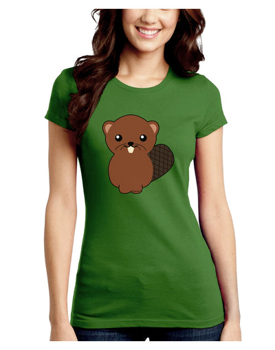 Cute Beaver Juniors Petite Crew Dark T-Shirt-T-Shirts Juniors Tops-TooLoud-Kiwi-Green-Juniors Fitted Small-Davson Sales