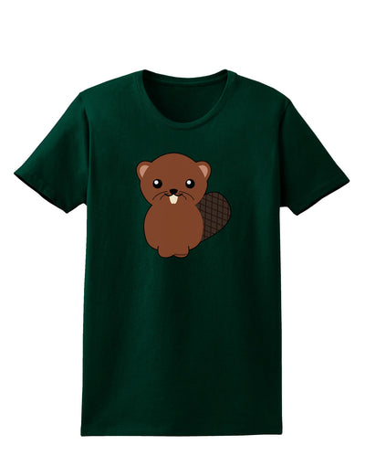 Cute Beaver Womens Dark T-Shirt-TooLoud-Forest-Green-Small-Davson Sales