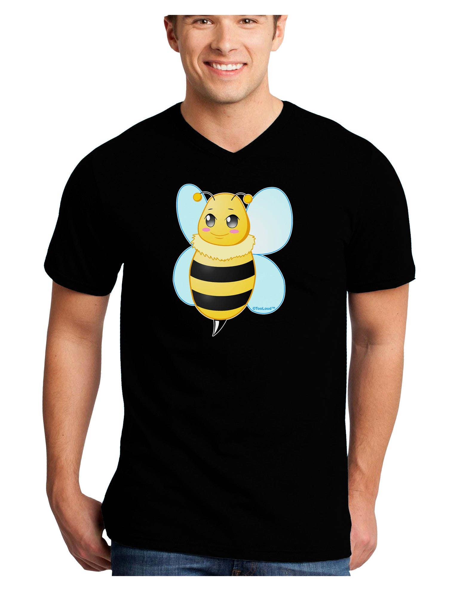Cute Bee Adult Dark V-Neck T-Shirt-TooLoud-Black-Small-Davson Sales