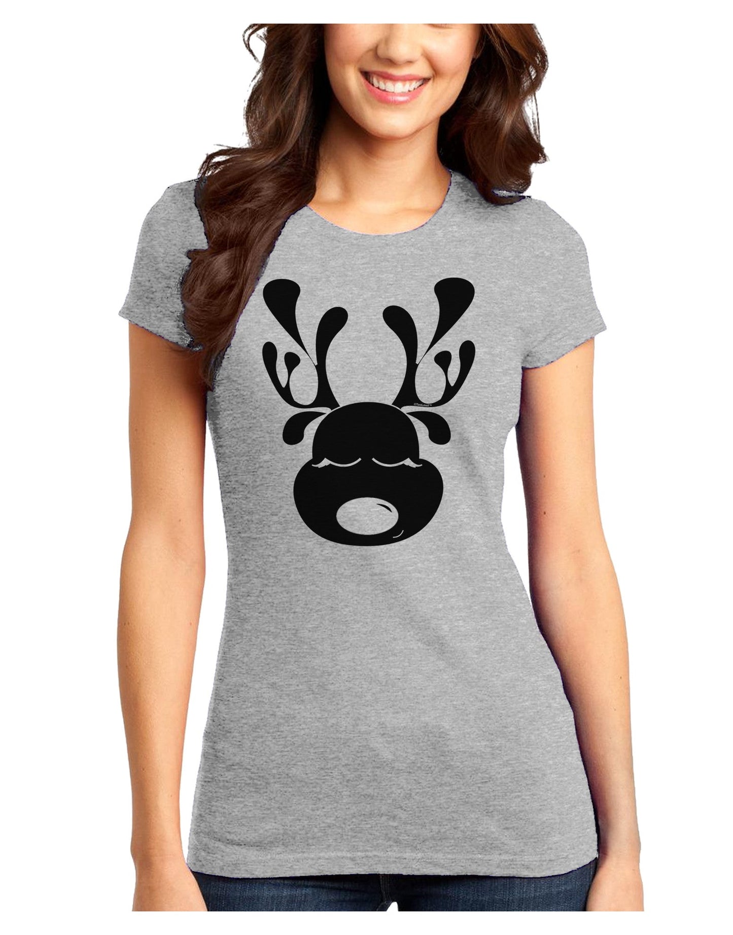 Cute Black Reindeer Face Christmas Juniors T-Shirt-Womens Juniors T-Shirt-TooLoud-Ash-Gray-Juniors Fitted XS-Davson Sales