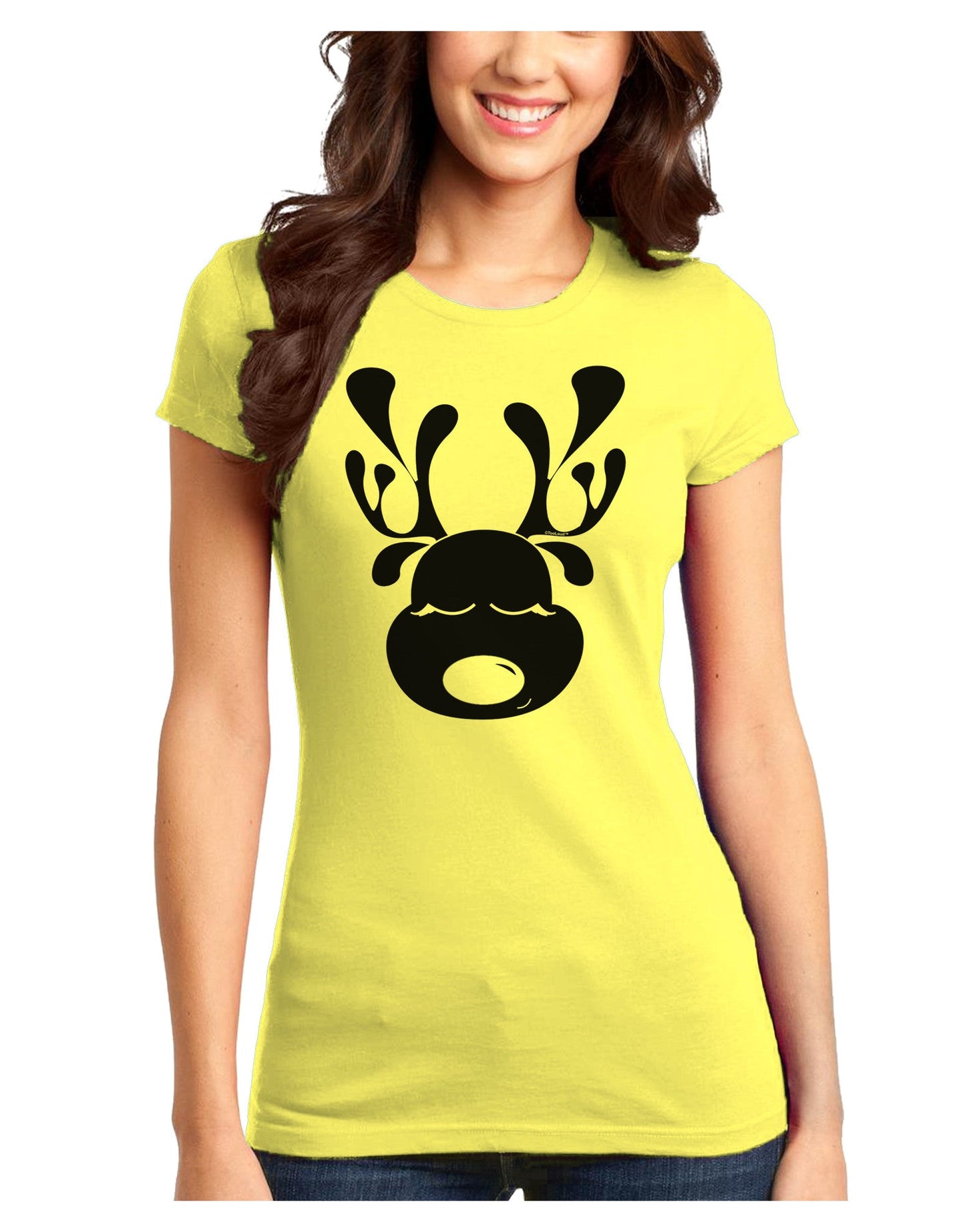 Cute Black Reindeer Face Christmas Juniors T-Shirt-Womens Juniors T-Shirt-TooLoud-Yellow-Juniors Fitted XS-Davson Sales